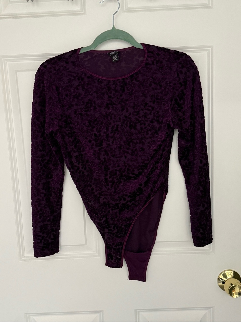 Vintage New York & Company Plum Burnout Velvet Long Sleeve Bodysuit